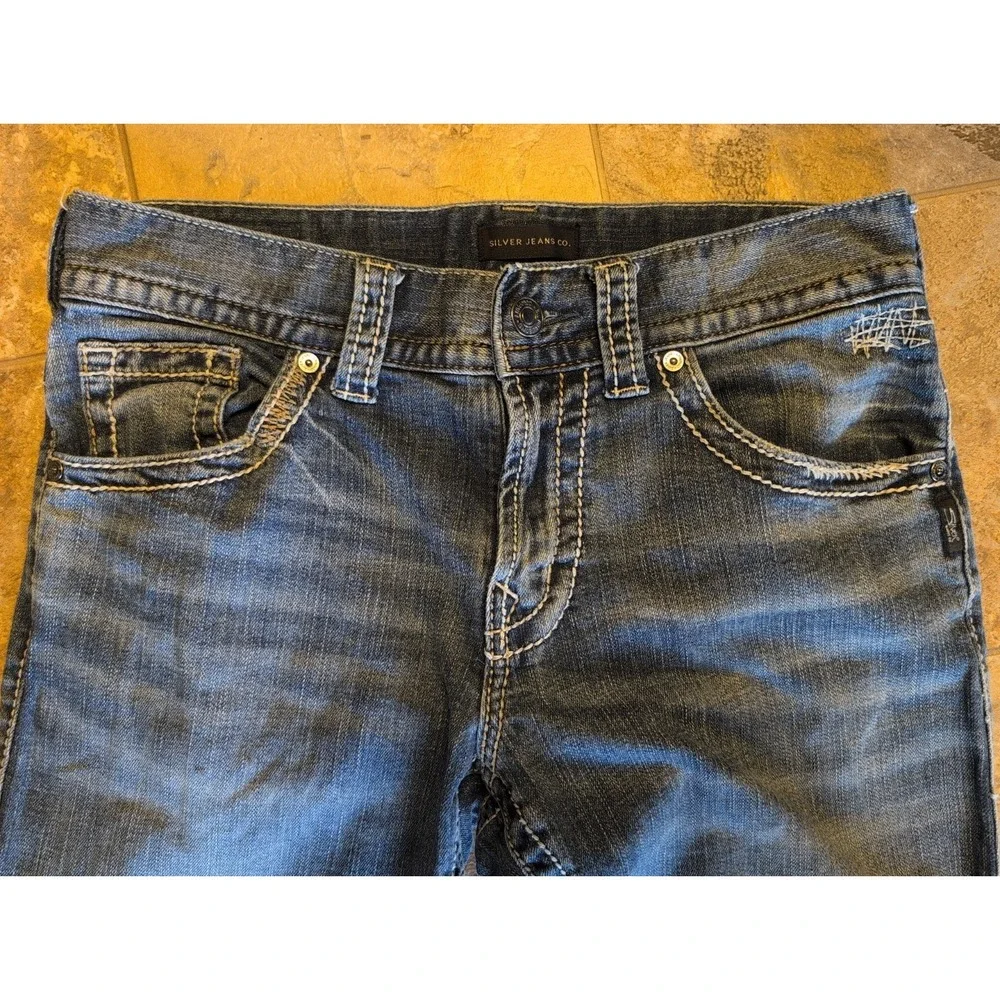 Silver Jeans Zac Mens 30x30 Relaxed Straight Leg Blue Denim Thick Stitch Stretch